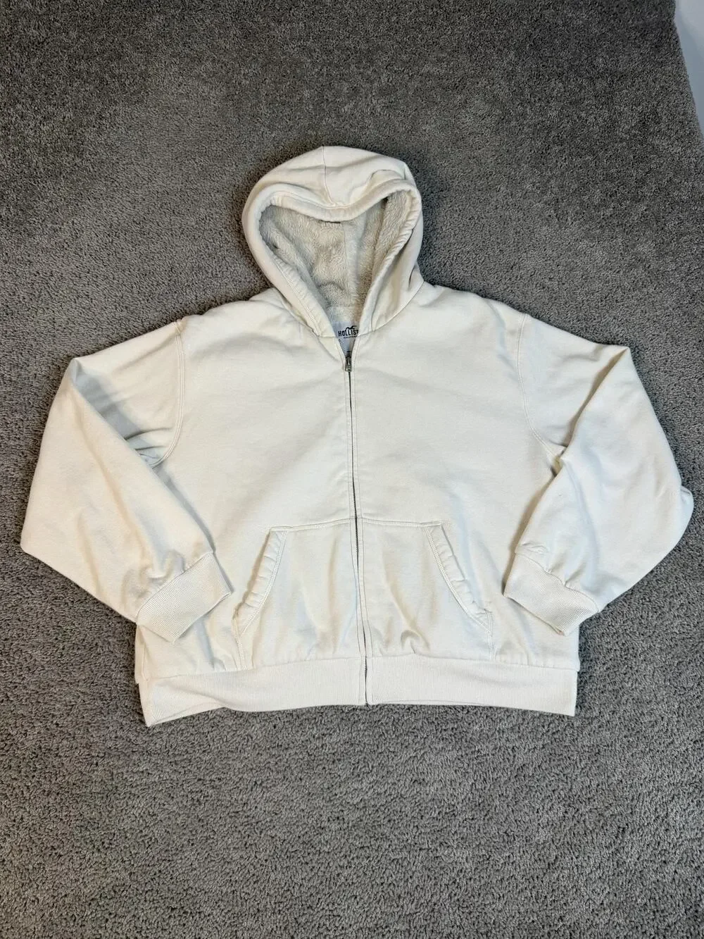 Hollister Hoodie Womens L White Cozy Full Zip Sherpa Lined Fleece Hooded Casual